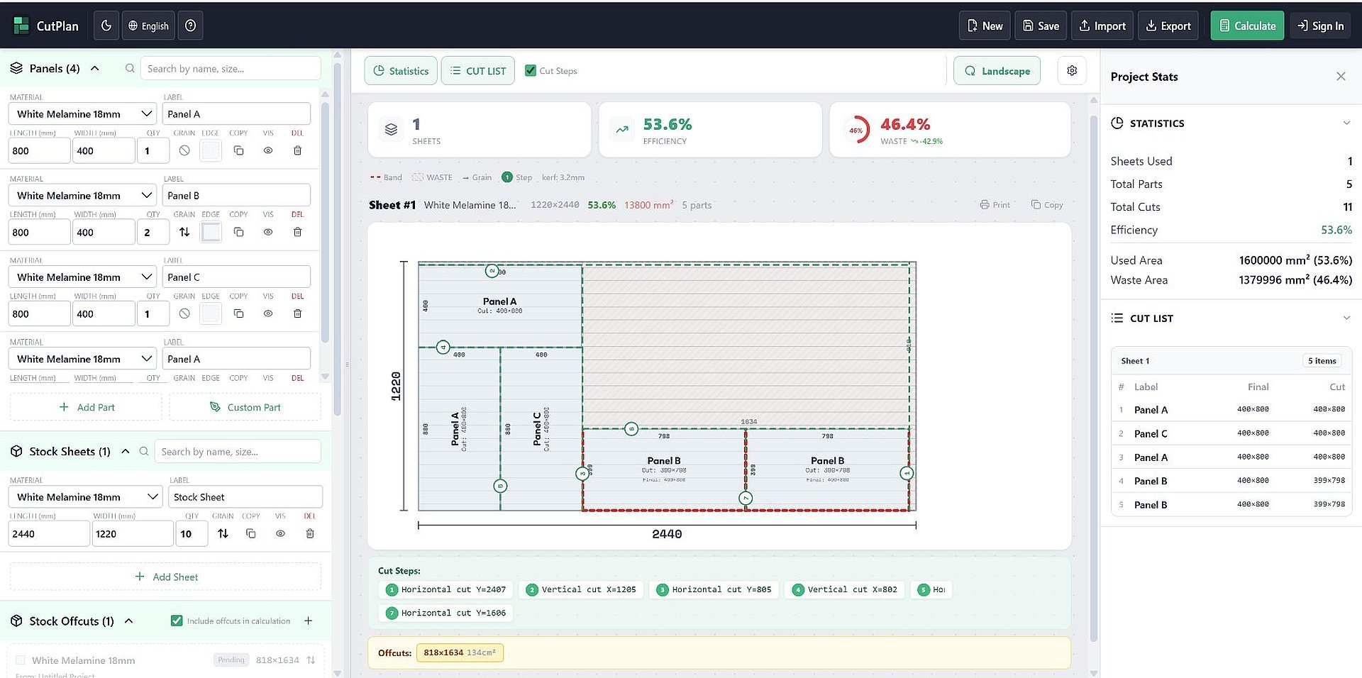 CutPlan.ai optimizer interface